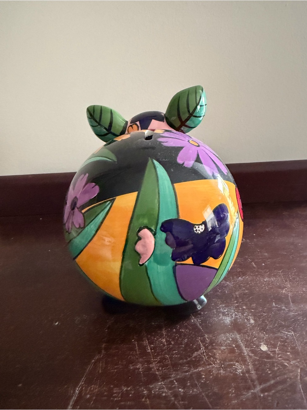 Hand-Painted Pink Piggy Bank with Floral Accents - Picture 10 of 10